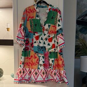 Colorful Patchwork V-Neck Dress